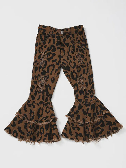 Leopard Distressed Double Layer Girls Jeans