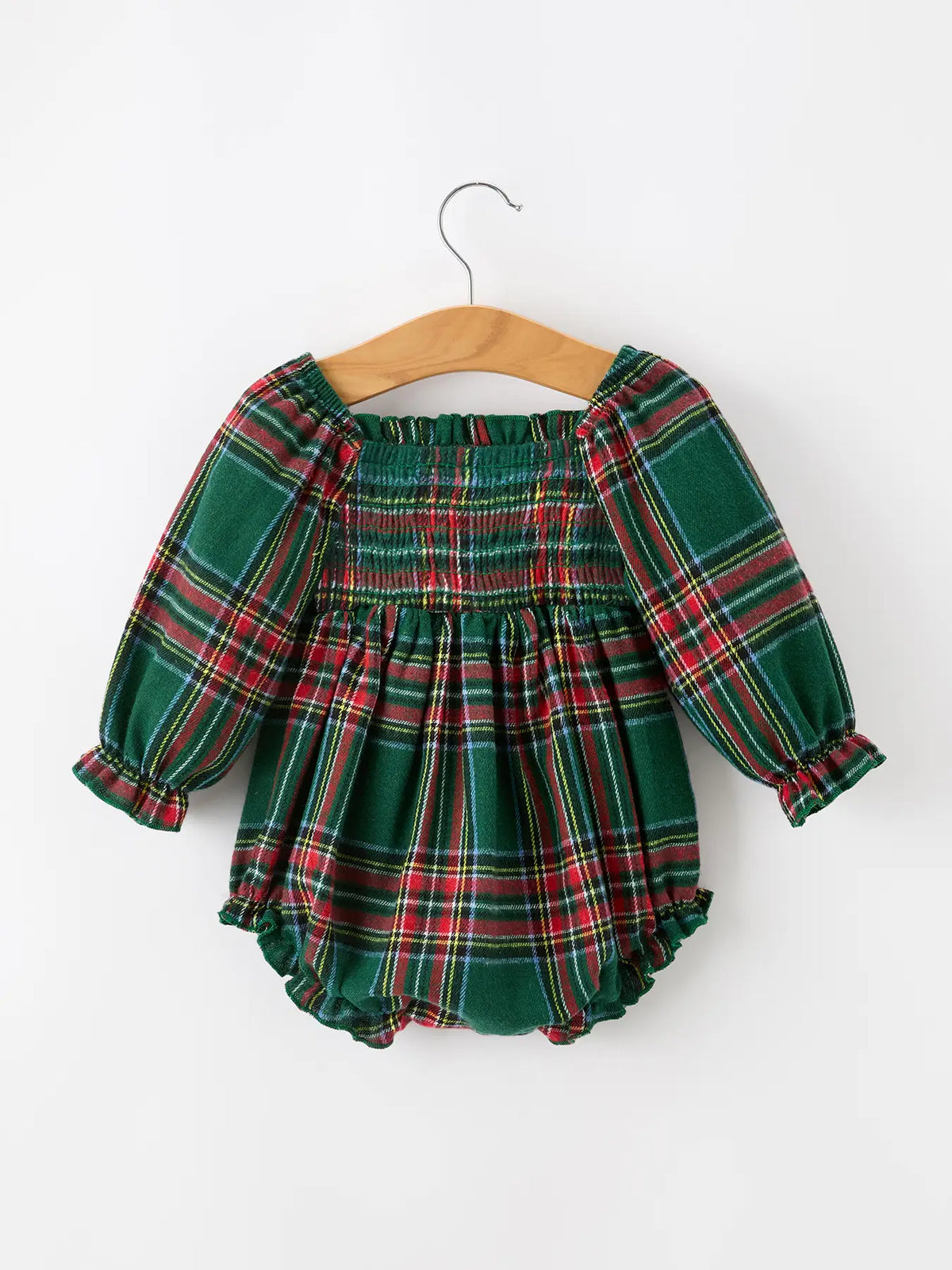 Christmas Plaid Smocked Bubble Romper