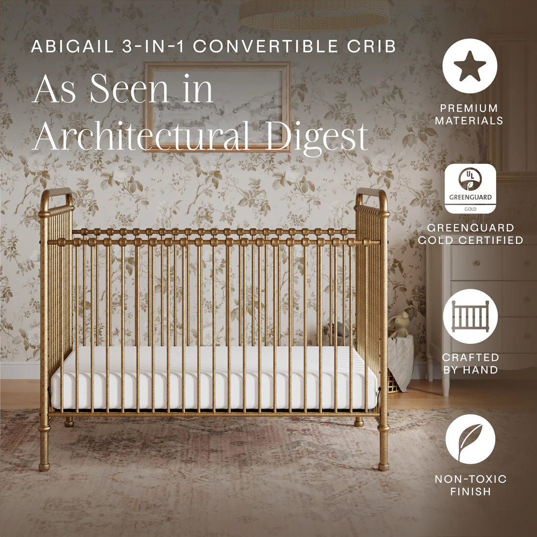 Abigail 3-in-1 Convertible Crib in Vintage Gold