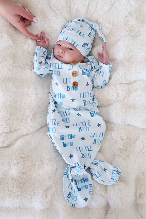 Little Bro Newborn Gown & Hat Set