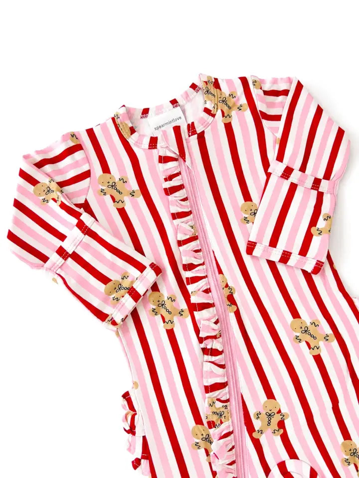 2 Way Zip Ruffle Footie Gingerbread Lane Pink