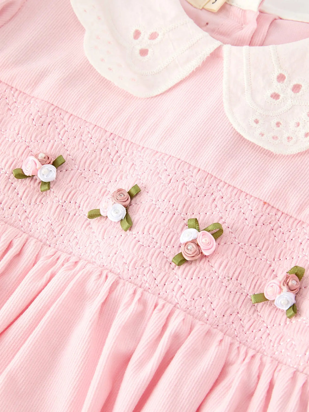 Pink Smocked Dress Peter Pan Collar Long Sleeve