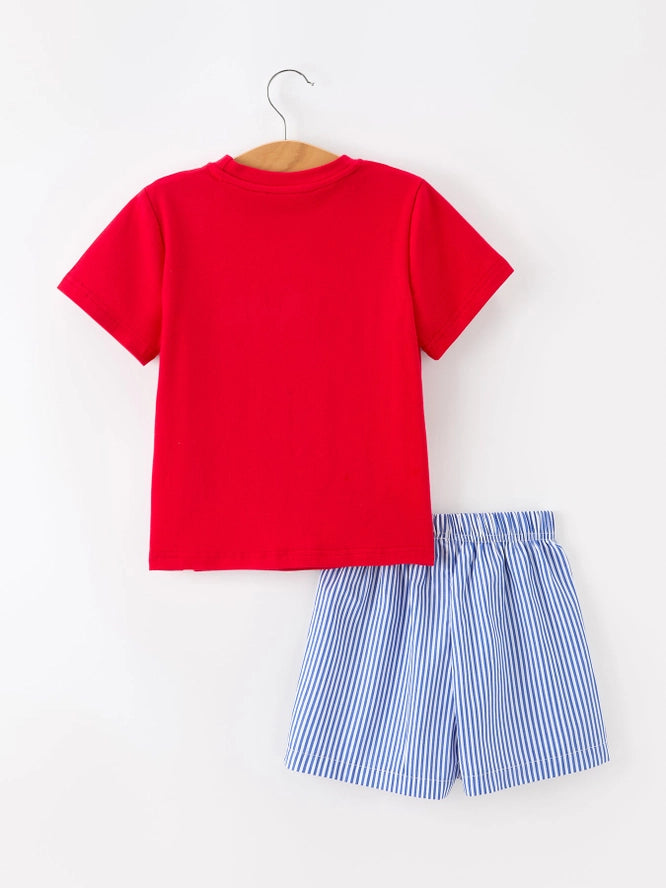 4th of July Flag Embroidered Striped Set
