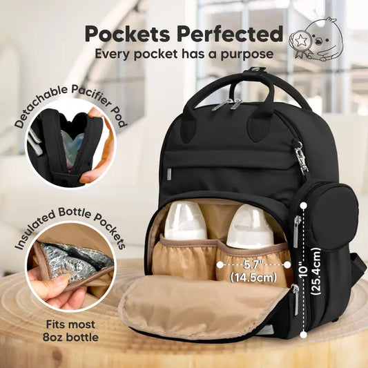 Jumbo Trendy Black Diaper Bag With Changing Pad