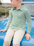 Load image into Gallery viewer, Inshore Boys Green Stripe Performance Polo
