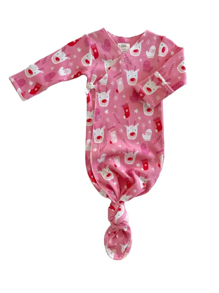 Pink Reindeer Organic Kimono Knot Gown