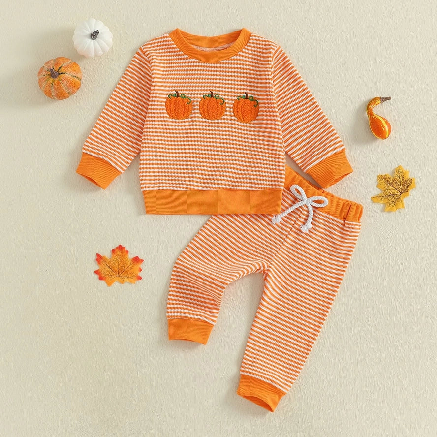 Halloween Pumpkin Striped Embroidery Set