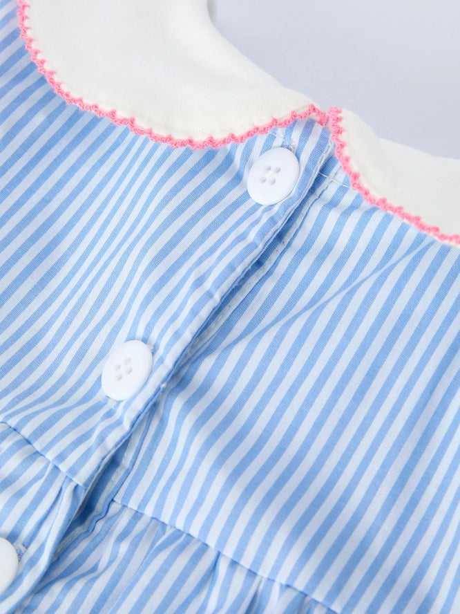 Blue Stripe Petal Peter Pan Collar Bow Dress