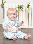 Load image into Gallery viewer, Bunny and Carrots Striped Cotton Romper
