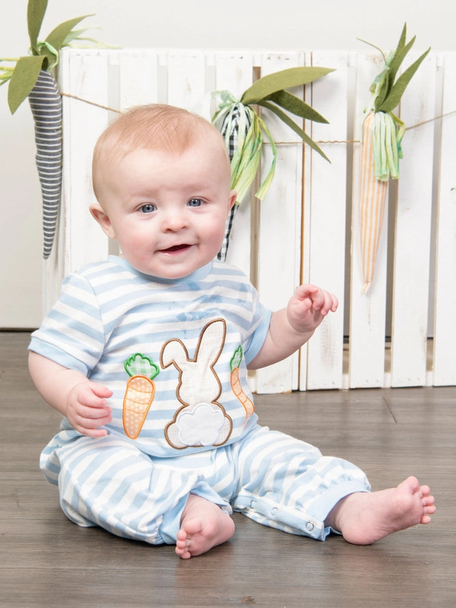 Bunny and Carrots Striped Cotton Romper