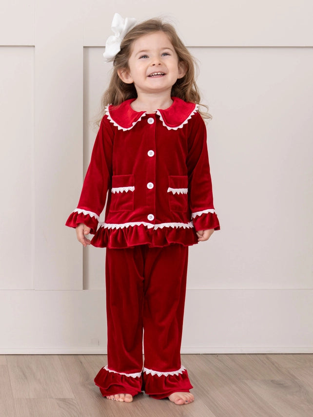 Ruby Velvet Ruffle Pajamas