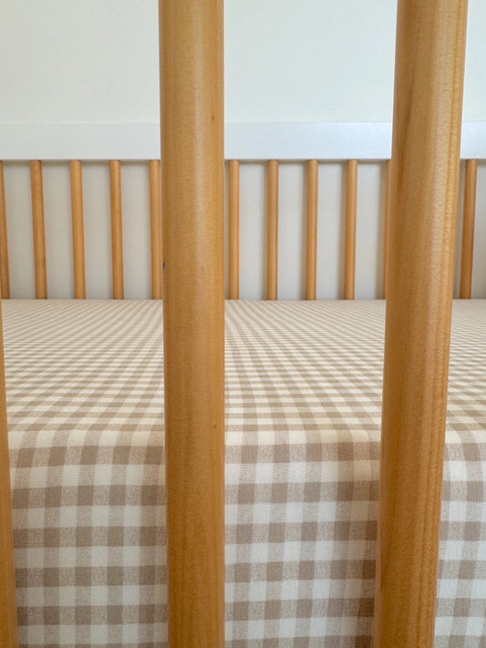 Stretch Crib Sheet - Tan Gingham
