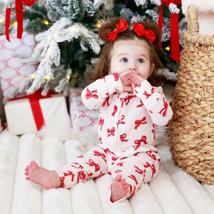 Coquette Christmas Bamboo Waffle Convertible Zip Romper