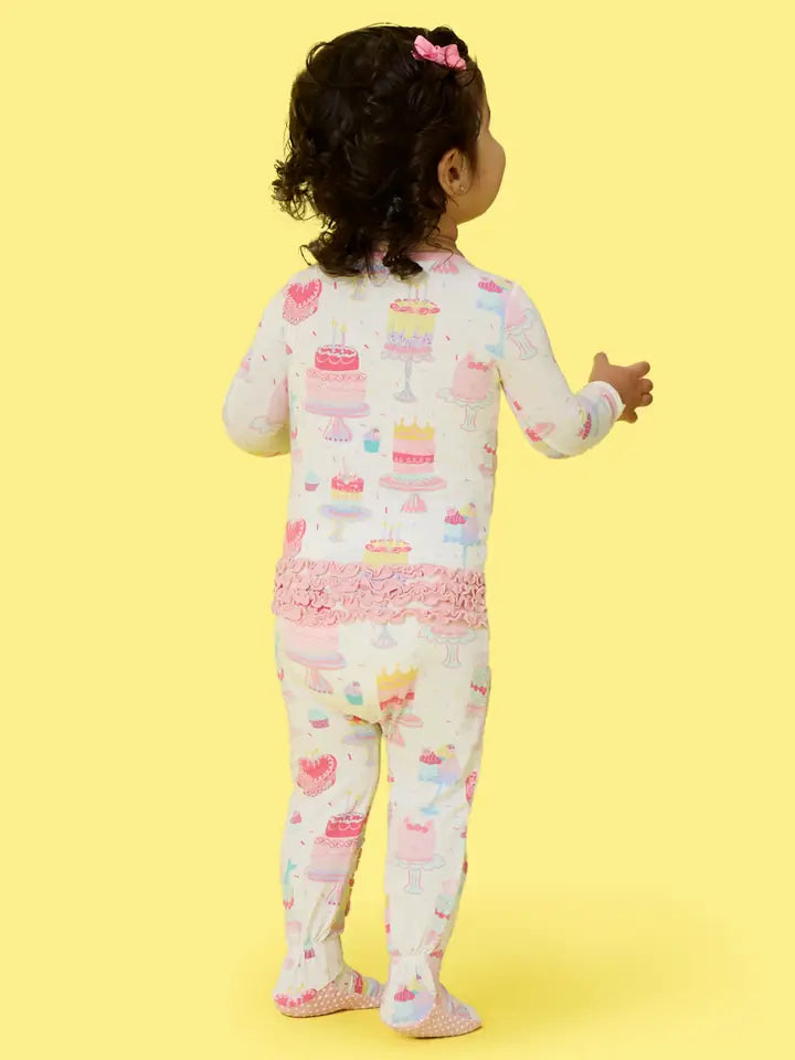 Cotton Modal Birthday Cake Footed Ruffle Pajama