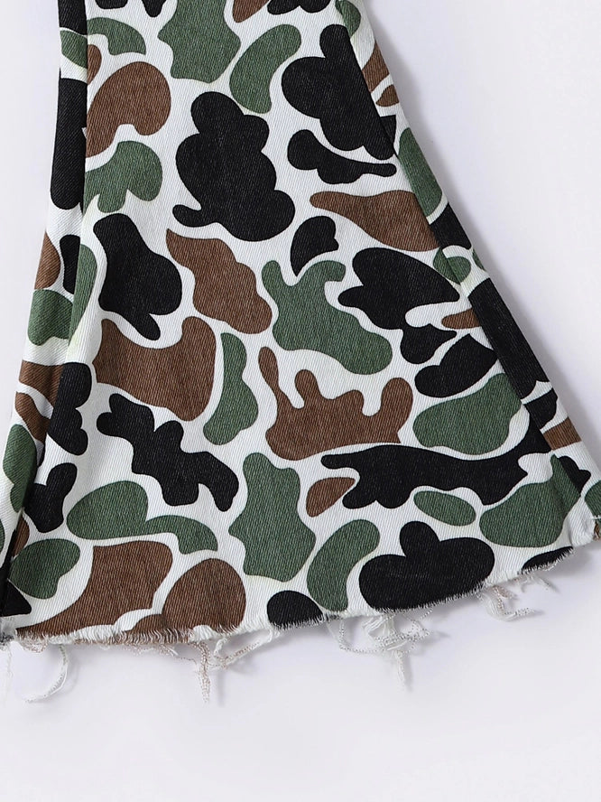 Girls Camouflage Flare Jeans