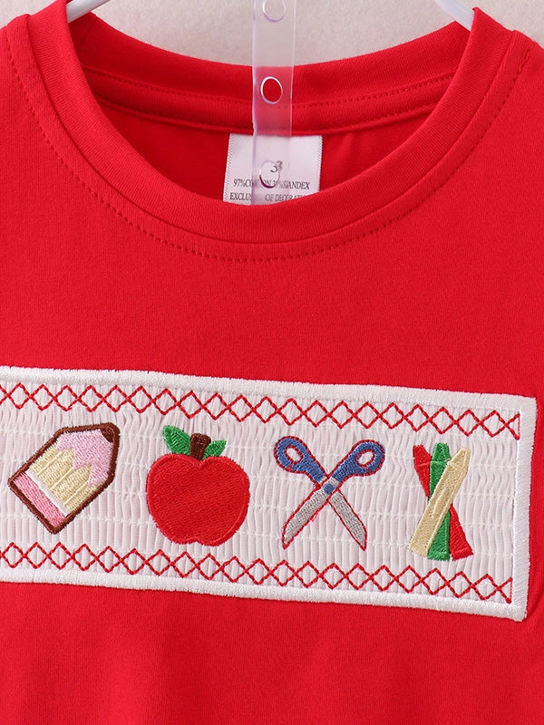 Pencil Apple Applique Plaid Shorts Set