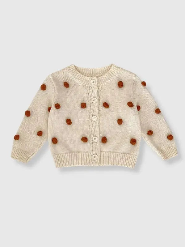 Cream Cotton Knit Polka Dot Sweater Cardigan