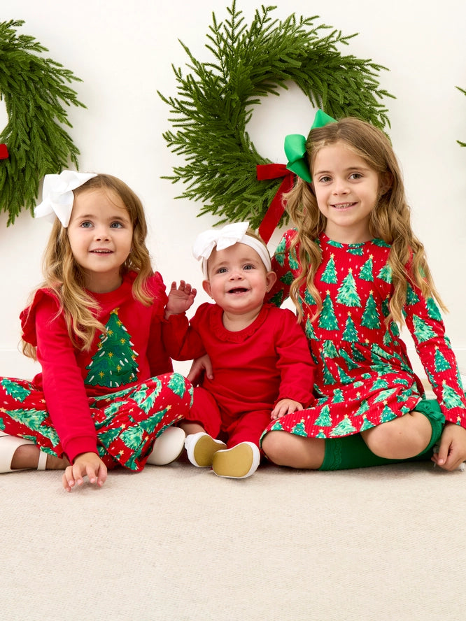 O Christmas tree long sleeve twirl dress