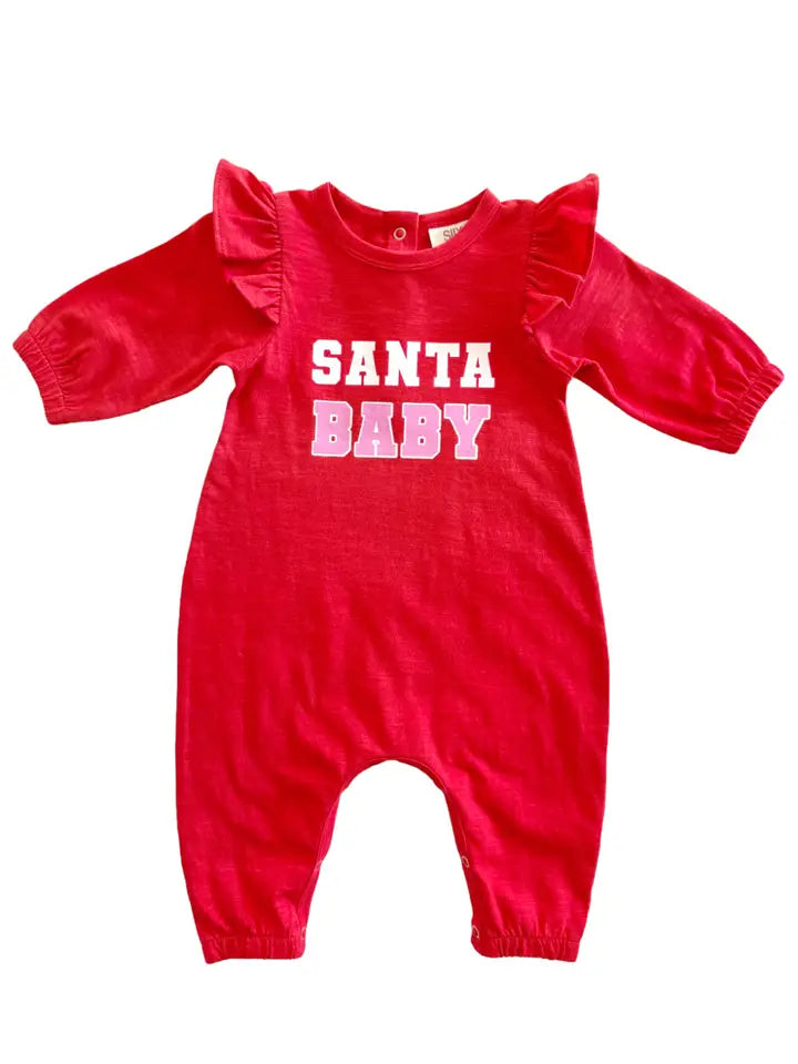 Santa Baby Red Organic Long Sleeve Ruffle Jumpsuit