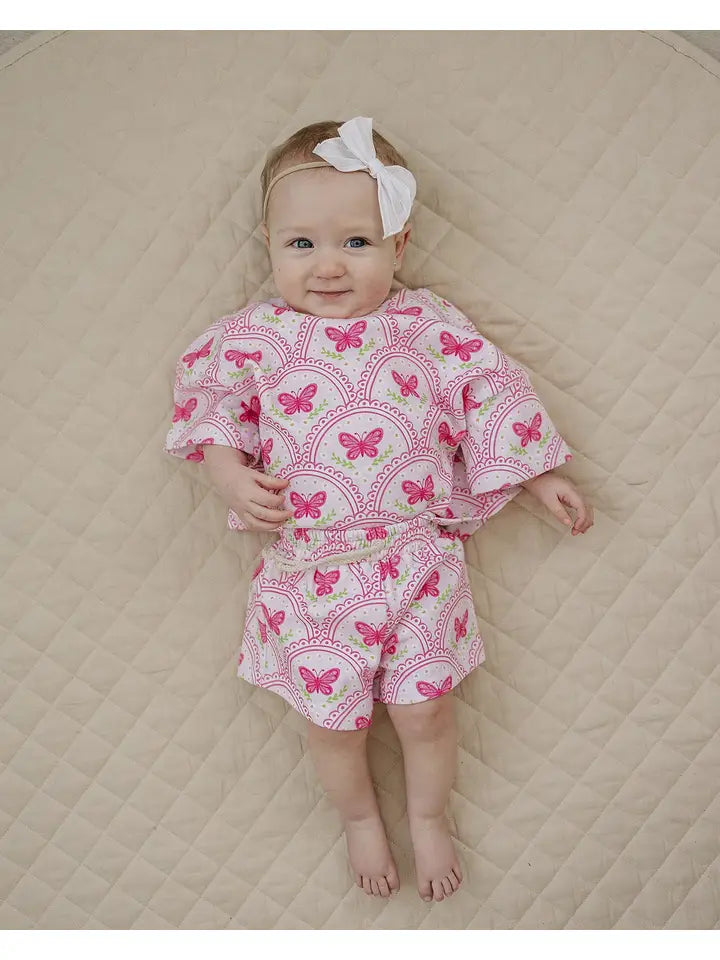 Pink Butterfly Shorts Set