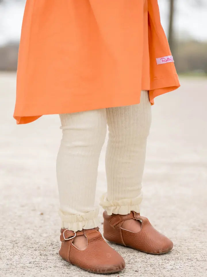 Oatmeal Rib Knit Footless Ruffled Tights - Off White