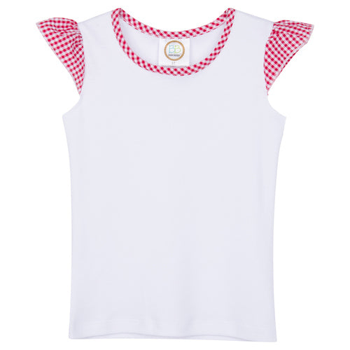 Blank Girl's Gingham Flutter Sleeve Tee Shirt