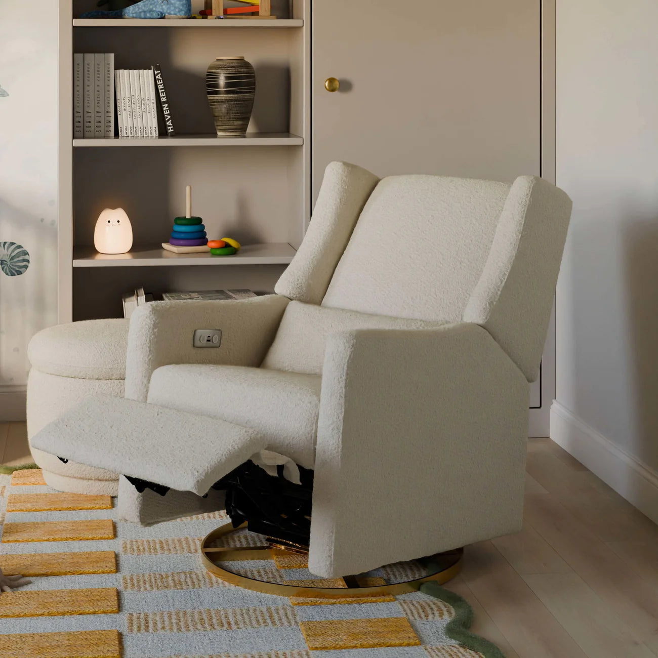 Babyletto Ivory Kiwi Glider w/ Electric Control and USB with Gold Base