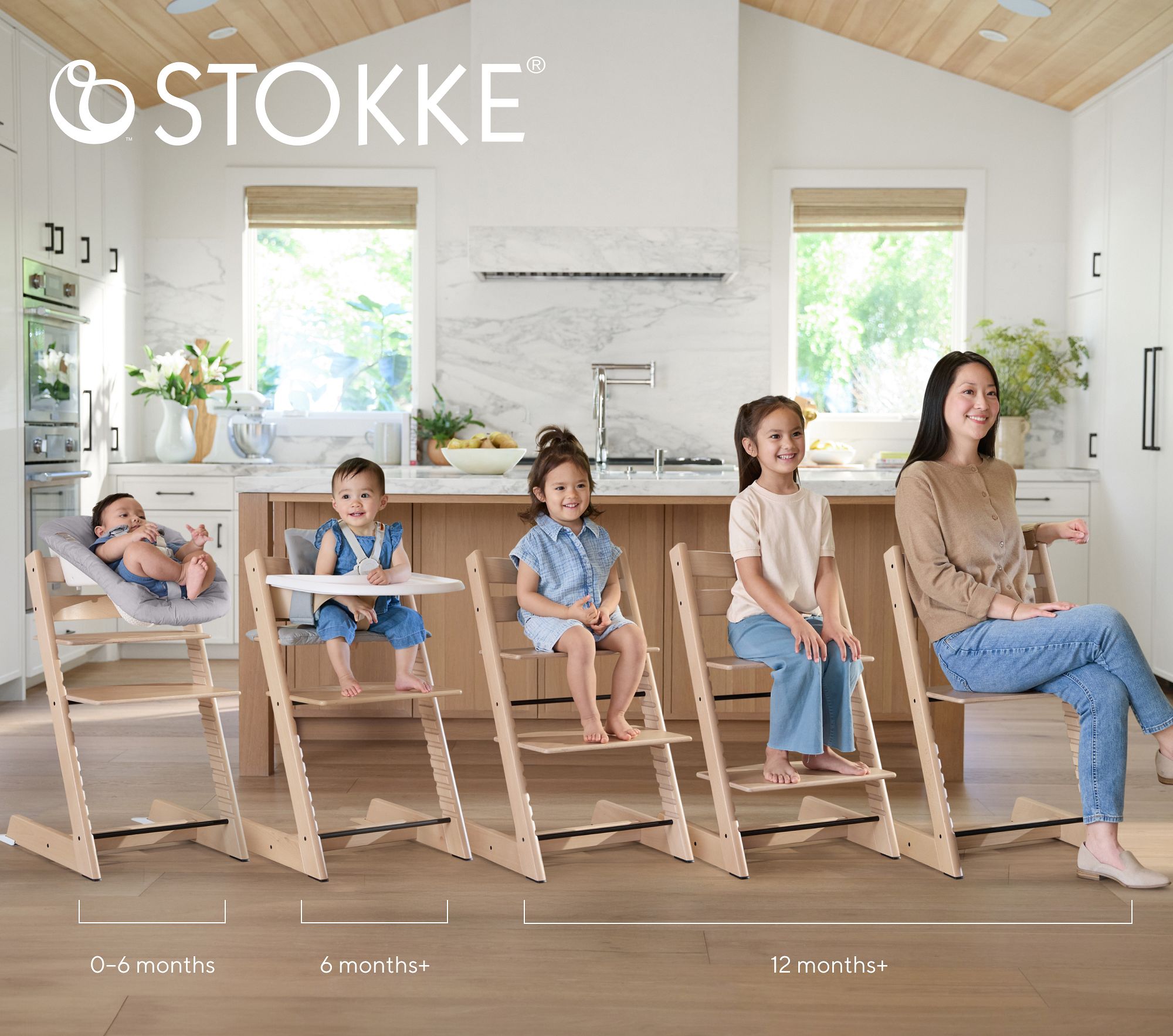 Stokke Oak Warm Brown Tripp Trapp High Chair Newborn with Wheat Cushion and Tray