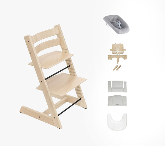 Stokke Oak Warm Brown Tripp Trapp High Chair Newborn with Wheat Cushion and Tray
