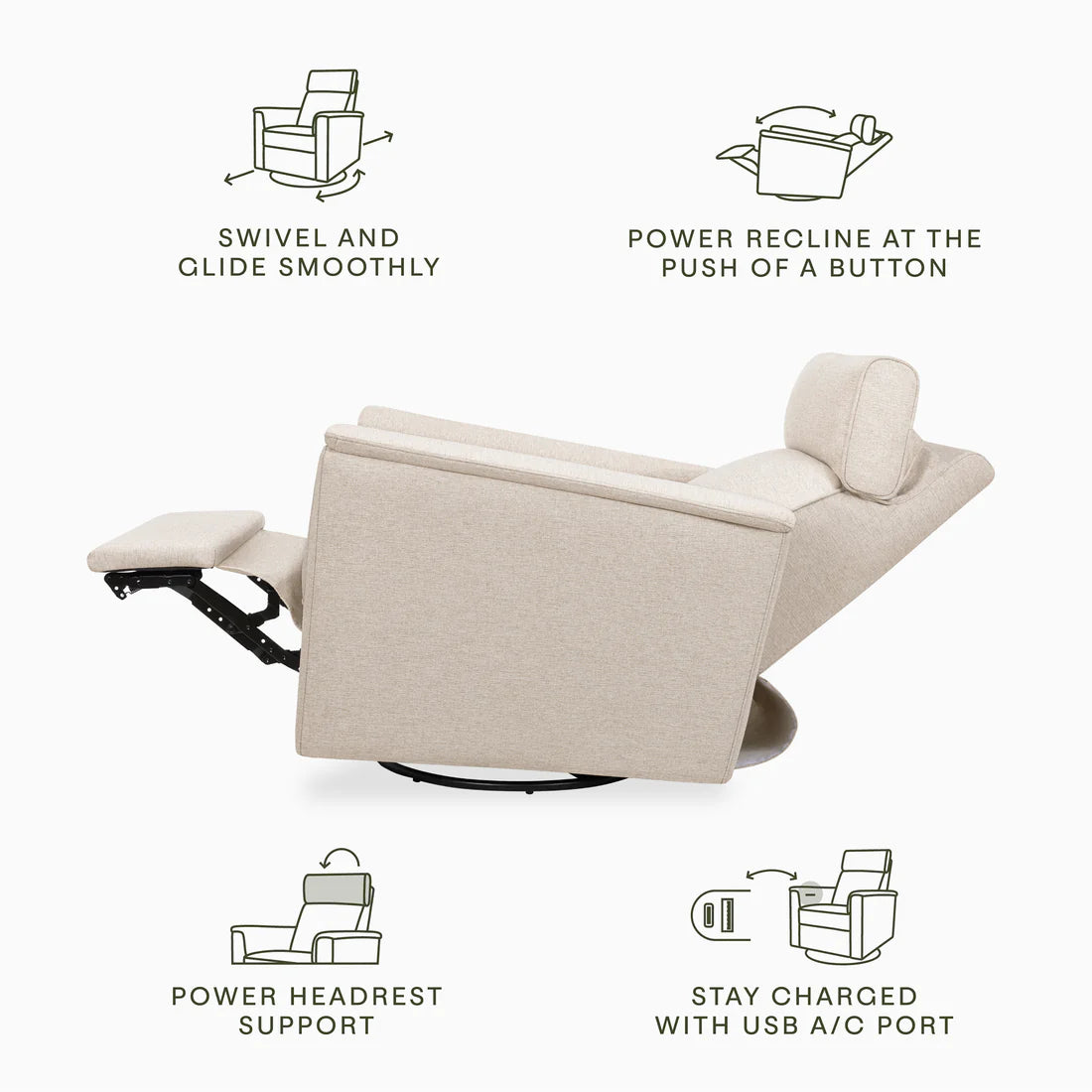 Namesake Willa Plus Power Glider With Power Headrest With Light Wood Base