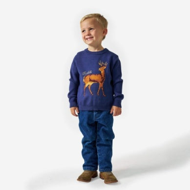 Youth Cabin Sweater Navy Deer