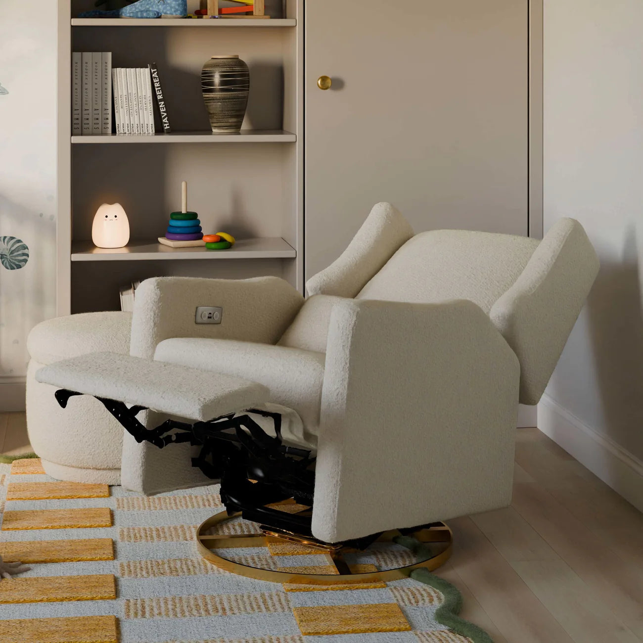 Babyletto Ivory Kiwi Glider w/ Electric Control and USB with Gold Base